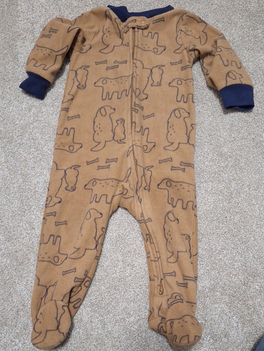 Carter's Brown Fleece Footed One-Piece with Navy Trim and Dog Print 4 For $1.00